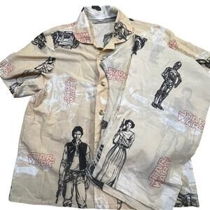 Vintage Star Wars Set All Over Print Top Button Han Solo Leia C3PO Men XL